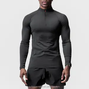 Custom Men Quick Dry Gym Fitness Lightweight Fitted Long Sleeve T-Shirt Active Training Top Half Zip Long Sleeves Sport Shirts