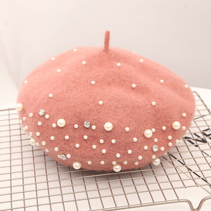 MOTE-MH098 Ngọc Trai Len Beret Hat Phụ Nữ Mùa Đông Anh Cổ Điển Tweed Bát Giác Cap Hàn Quốc Phiên Bản Bí Ngô Hat Bán Buôn - Product Image 4