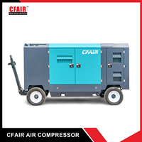 Compresseur d'air industriel portable diesel à double vis refroidi par eau CFAIR, garantie 1 an, moteur 21 bars, caisson en bois, silencieux, refroidisseur intermédiaire