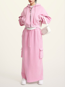 Ensemble de survêtements amples et robes décontractées pour femmes, 100 % coton épais 480 GSM, avec fermeture éclair intégrale, personnalisable, vente en gros - Product Image 4