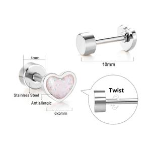 ต่างหูสแตนเลสชุบทอง 18k PVD รูปหัวใจหลากสี แบบเกลียวสำหรับเด็ก - Product Image 5