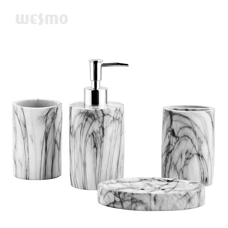 Marble print polyresin bath set accessories