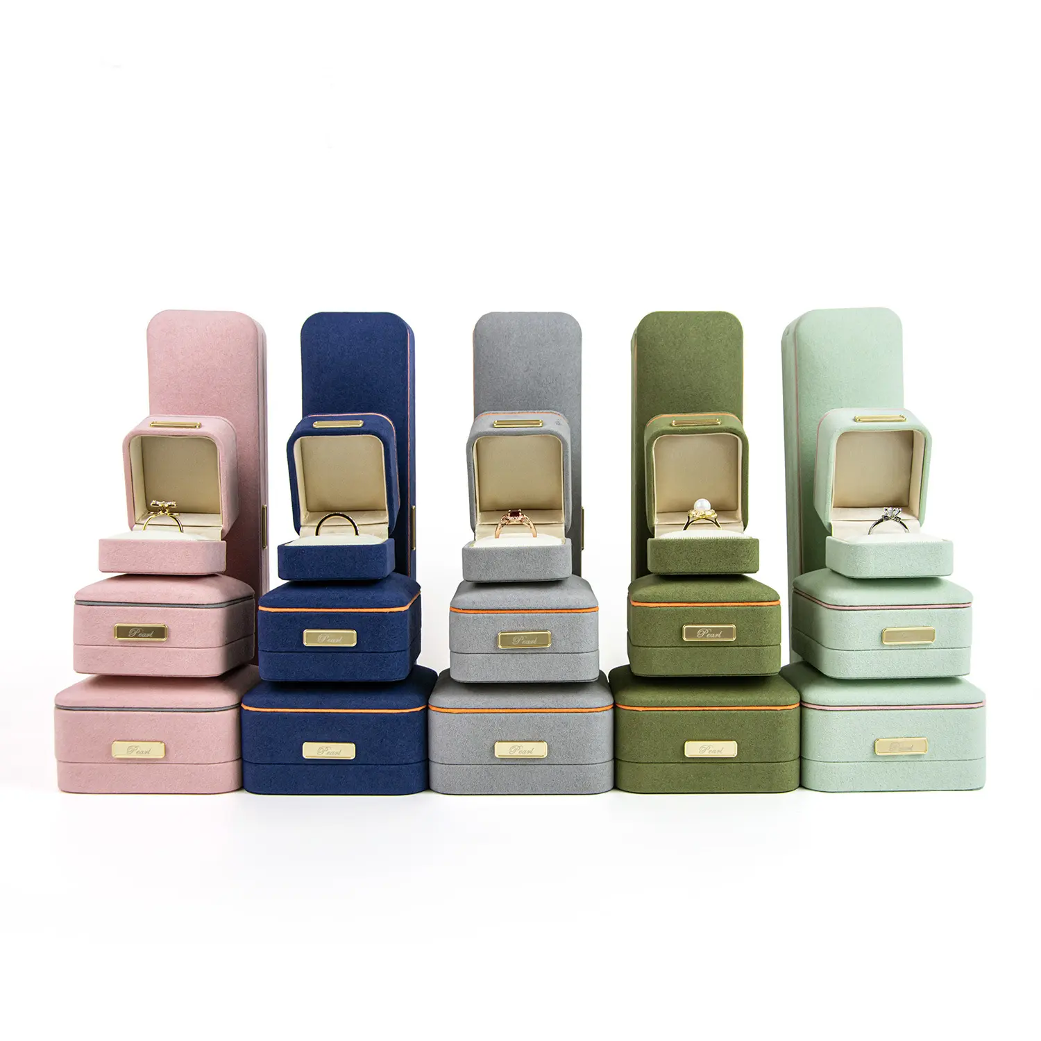 Großhandel Schmuckverpackung Geschenkbox luxuriöse grüne Samt-Schmuckbox tragbare Ohrring-Schmuckring-Verpackungsboxen