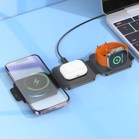 Chargeur sans fil magnétique rapide 3 en 1 de qualité supérieure Hoco CQ4, unique, pliable, pour téléphone portable, montre intelligente, écouteurs, couleur noire