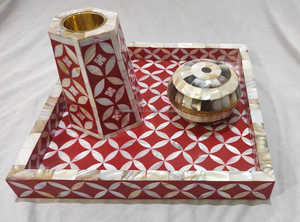 Handmade Wood Bakhoor Burner With <strong>Bone</strong> <strong>Inlay</strong> and Mother of Pearl Incense Holders Wholesale Price Boxed Export Ready