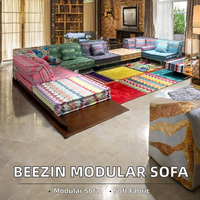 Belle couleur personnalisée jaune velours tissu modulaire matelas canapé Pouf canapé ensemble pour arabe inde maroc salon