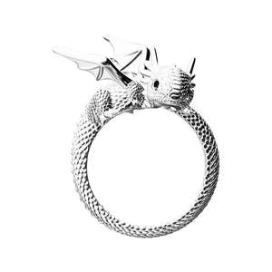 Bague en forme de dragon au design raffiné, incrustation de pierre naturelle, style froid, géométrique simple, motif animal mignon - Product Image 1