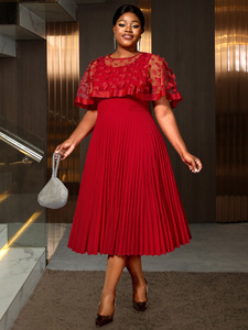 Plus Size Wedding Gown - Red Elegant Floor-Length Dress