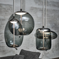 Lampe suspendue créative pour restaurant, cuisine, salle à manger, bar, boule en verre fumé, corde torsadée, luminaires suspendus pour cuisine, salon