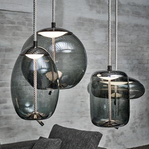 Lámpara Colgante Creativa para Restaurante, Cocina, Comedor, Bar, Bola de Vidrio Ahumado, <span class=keywords><strong>Cuerda</strong></span> Trenzada, Luces Colgantes para Cocina, Sala de Estar - Product Image 2