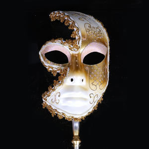 Masques de déguisement vénitiens HLC ODM avec un bâton à main, <span class=keywords><strong>masque</strong></span> de fête de mascarade peint à la main avec des paillettes pour Halloween - Product Image 4