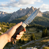 Couteau à lame fixe en damas fait main, tête d'aigle, couteau tactique de chasse, couteau de camping, couteau de poche, étui en cuir F0101