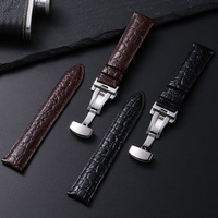 Bracelet de montre en cuir véritable à motif crocodile pour homme avec fermoir papillon en acier inoxydable 18mm 20mm 22mm