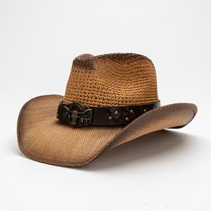 Mujeres y hombres Unisex Adultos Verano al aire libre Casual Sombrilla Sombreros de paja de vaquero Bandas de cuero de alta calidad con sombreros de paja occidentales - Product Image 1