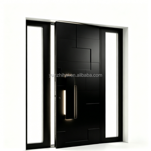Porta <span class=keywords><strong>Esterna</strong></span> Moderna in Alluminio con Superficie Texturizzata e Luci Laterali in Vetro, <span class=keywords><strong>Apertura</strong></span> a Battente/Pivot per Uso Residenziale - Product Image 2