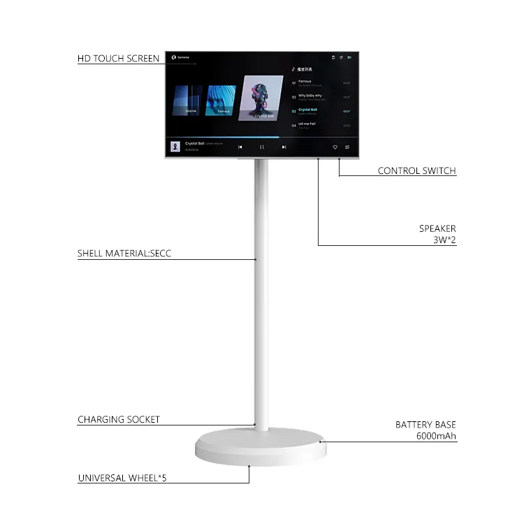 Floor Standing 21.5 Inch Smart Tv Android 12 System Stand By Me Portable Touch Screen Android Mobile Tv Screen With 4hr Battery