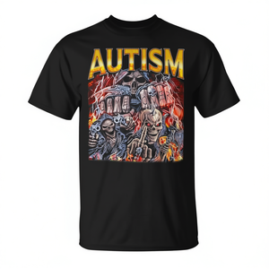 Camiseta con estampado gráfico de esqueleto estilo meme de autismo, negra, talla grande, unisex, cuello redondo, manga corta, impresión digital - Product Image 2