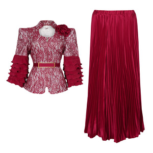 ชุดเดรสยาวพิมพ์ลายลูกไม้จีบระบายแขนระบายสำหรับผู้หญิงแอฟริกัน ชุดเซ็ต 2 ชิ้น แฟชั่น - Product Image 6