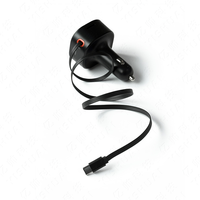 Pengisi Daya Mobil USB C, 20W Maks, Kabel Ganda, Tampilan Tegangan & LED |   Kabel USB-C Retraktil Ganda 76cm (29 inci) dengan BT/MP3
