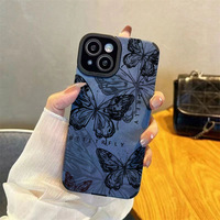 Coque de téléphone papillon pleine écran tendance en cuir suédé antichoc pour iPhone 17Air 11 12 13 14 15 16 Pro Max – Vente Flash