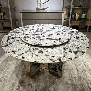 Table à manger ronde en pierre naturelle CC Snow Mountain Flying Fox, style italien luxe léger, pour villa haut de gamme - Product Image 3