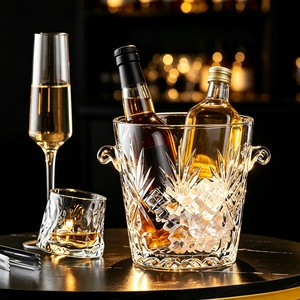 Seau à glace classique en verre épais transparent de 1L / 1,5L avec poignée, porte-glace transparent pour champagne et bière avec pince à glace pour bar et fête - Product Image 3