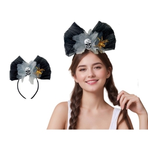 Fascia per capelli <span class=keywords><strong>da</strong></span> <span class=keywords><strong>strega</strong></span> a rete nera a forma di fiocco per Halloween e fascia per capelli dorata a forma di ragno per il Giorno dei Morti - Accessori moderni in plastica - Product Image 4