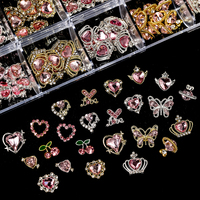 Luxe Pro Big Strass Designer Papillon Coeur Décoration Nail Charme Faux Ongles En Métal Décoration En Gros