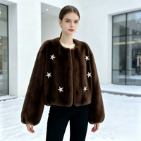 Veste en fourrure synthétique tendance pour femmes, marron, avec fermeture éclair latérale et poches, pour un ensemble chic d'hiver