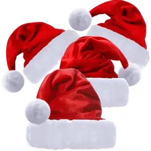 Festival fête décoration chapeau de noël unisexe adultes père noël paillettes en peluche blanc et rouge chapeaux de noël flocon de neige chapeaux de père noël