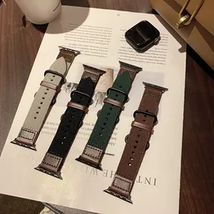 Correa de cuero y nailon para Apple Watch 7, banda de 41mm y 45mm, pulsera de moda de 42mm y 38mm para iWatch 7, 6, 5, 4, 3, 2, 1
