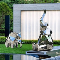 Décorations d'extérieur modernes personnalisées Éléphant grandeur nature Sculpture en acier inoxydable poli miroir Animal en métal