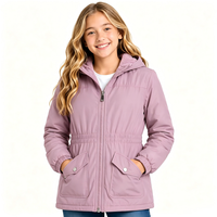 Veste imperméable mi-lourde pour filles, doublure en fourrure sherpa confortable, coupe-vent à capuche résistant à l'eau, veste zippée pour filles