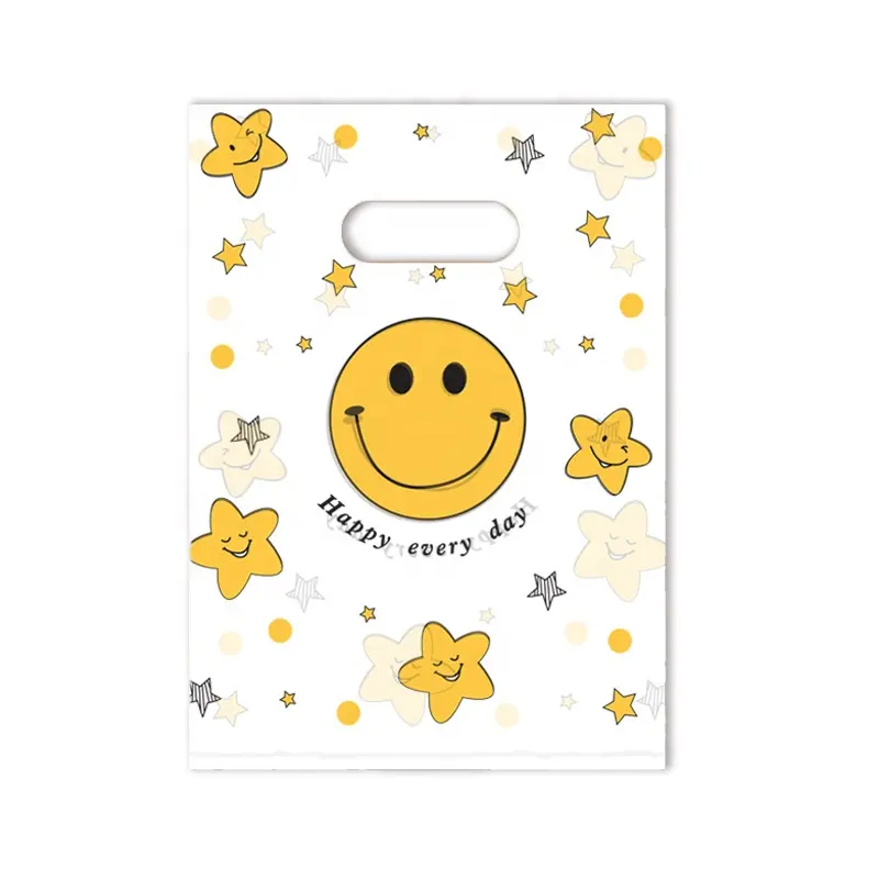 Custom Smiling Plastic Gift Portable Shopping Bag With Logos Jewelry Clothing Packaging Bags With Handle