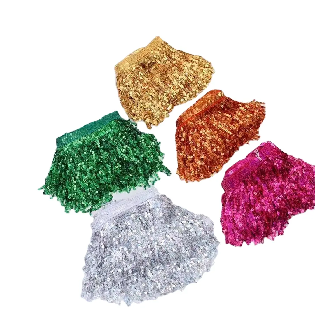 Wholesale 6Inch 15CM Thickness Glitter Paillette Sequin Fringe Lace Trim For Dress