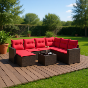 Set di Divani da Esterno in Polyrattan Marrone Moderno con Cuscini, Arredamento per 8 Persone - Product Image 2