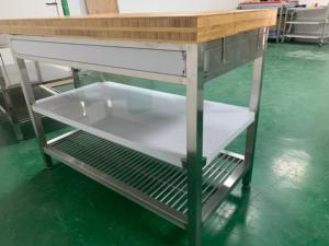 Banco de trabajo de acero inoxidable personalizado de fábrica con tablero de bambú, equipo de almacenamiento para cocina y estufa - Product Image 4