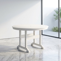 Table Circulaire en PEHD Toutes Saisons, Résistante aux UV, Facile à Nettoyer, avec Piétement Tréteau pour Mobilier d'Extérieur de Jardin