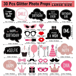 Set di 30 Accessori Fotografici Oro Rosa per Feste di <span class=keywords><strong>Compleanno</strong></span> delle Ragazze con Decorazioni per Selfie, Fornitura Transfrontaliera - Product Image 2