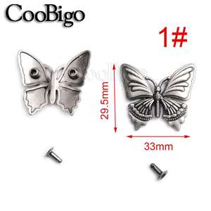 Conjuntos de Conchos de Pewter, tachuelas de remache, pinchos Punk Rock, cuero, artesanía, zapatos, bolsa, Collar de mascotas, decoración artesanal, Escudo de <span class=keywords><strong>estrella</strong></span> de mariposa, 100 Uds. - Product Image 3