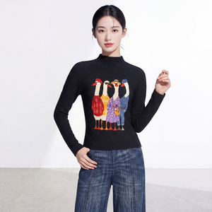 Blusa de Moda Coreana para Mujer, Estampado Animal, Tejida, Manga Larga, Casual, para Todas las Temporadas, Antipilling, Corte Regular, 100% Poliéster, Transpirable - Product Image 4
