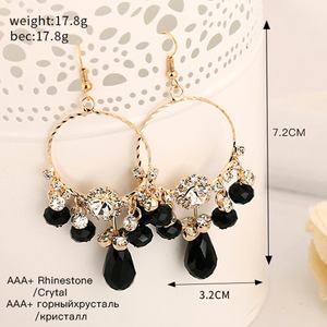 Fashion Jewelry <b>Earrings</b> Simple Ear <b>Hook</b> Long Circle Crystal Earline E167 - Product Image 6