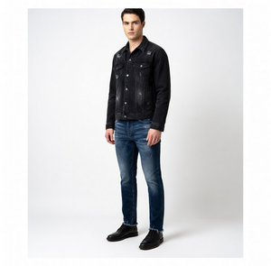 WangSheng Jeans de mezclilla elásticos <span class=keywords><strong>para</strong></span> <span class=keywords><strong>hombre</strong></span>, azules, lavados, desgastados, de corte ajustado y recto, formales, de cintura alta, con bajo sin rematar, unisex, estilo vintage streetwear - Product Image 6