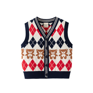 2025 collection d'hiver nouveaux garçons col en v diamant gilet à simple boutonnage <span class=keywords><strong>pull</strong></span> tricoté pour enfants pour bébés en gros - Product Image 2
