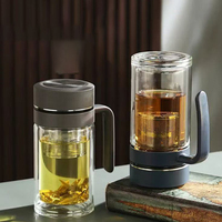 Tasse en verre borosilicate double couche, résistante aux hautes températures, avec séparateur de thé et d'eau, portable, grande capacité