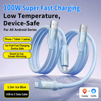 Câble USB-A vers USB-C 100W à charge rapide, transfert de données 1,5m, cordon à refroidissement rapide pour téléphone Android, tablette, ordinateur portable