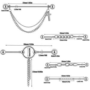 1Pc Industriële Barbell Ring Rvs Oor Kraakbeen Bar Studs Oorbellen Chirurgisch Staal Zirkoon Ketting Hanger Mode Lichaam - Product Image 3