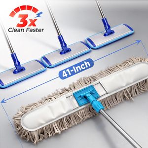 Serpillère à tête en coton réutilisable, robuste, à long manche, pour usage industriel, séchage rapide, pour entrepôt, bureau, sols en bois dur, élimination de la poussière - Product Image 2