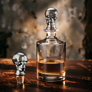 NOVARE Carafe à whisky cylindrique moderne 850 ml (28 oz) en verre, avec <span class=keywords><strong>bouchon</strong></span> en alliage de zinc en forme de crâne, sans plomb, en cristal, fabriquée à la machine - Product Image 3