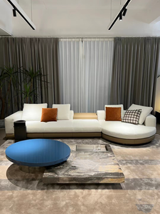 Divano Moderno Connery in Stile Italiano, Monoposto, con Struttura in Legno, Seduta Piatta Grande, Design Lineare ad Angolo, per Piccoli Appartamenti, in Cotone e Lino - Product Image 2